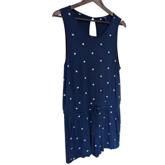 Splendid Romper Navy Silver Embroidered Stars Shorts Elastic Waist Women's Large - Picture 5 of 16